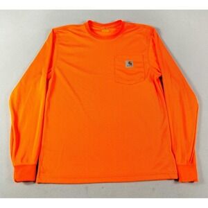 Carhartt Force Shirt Mens Small Orange Long Sleeve Pocket Relaxed Fit Hi Vis